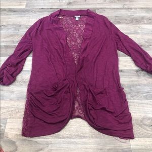 Maurices pink lacy cardigan with pockets size large
